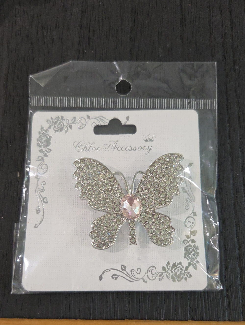 Chloe Accessory Pink Rhinestone Butterfly Brooch